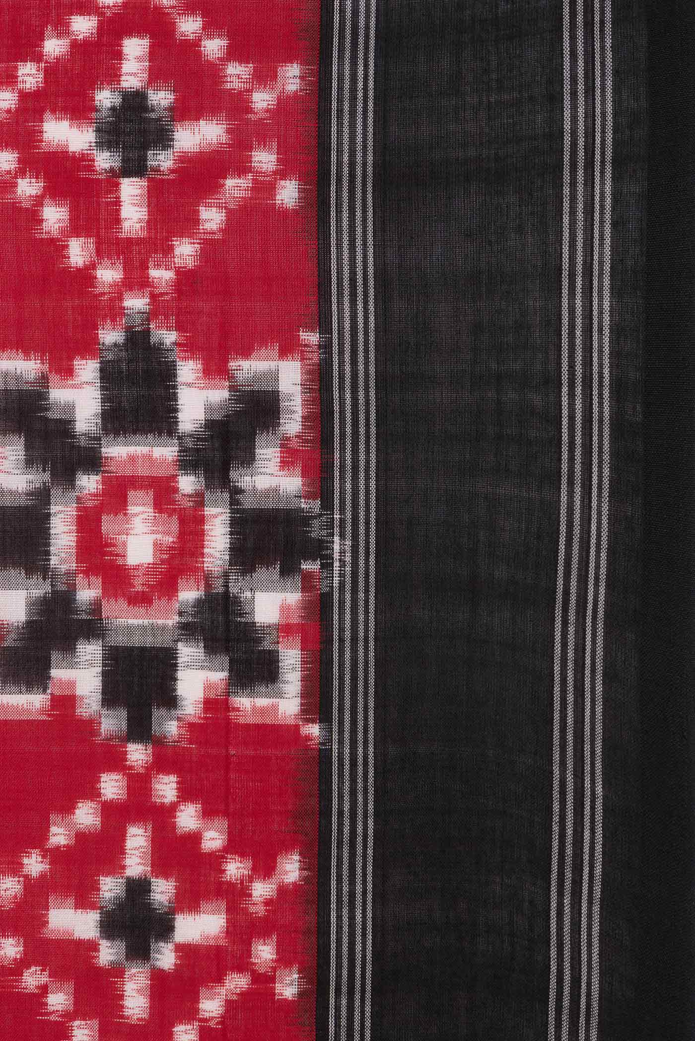 Border image of Red Dual Tone Double Ikat Saree with Ikat Print on the body and Plain Border