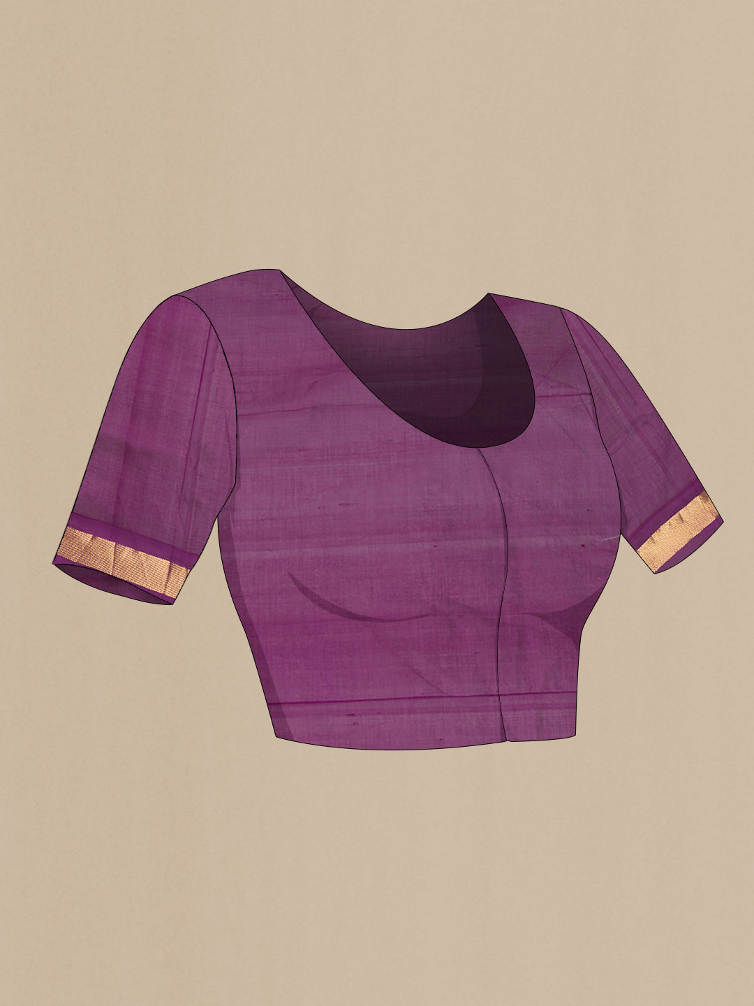 Close up image of the blouse of Green and Maroon Color Silk Cotton Saree with Stripes on the body and Zari Border. 