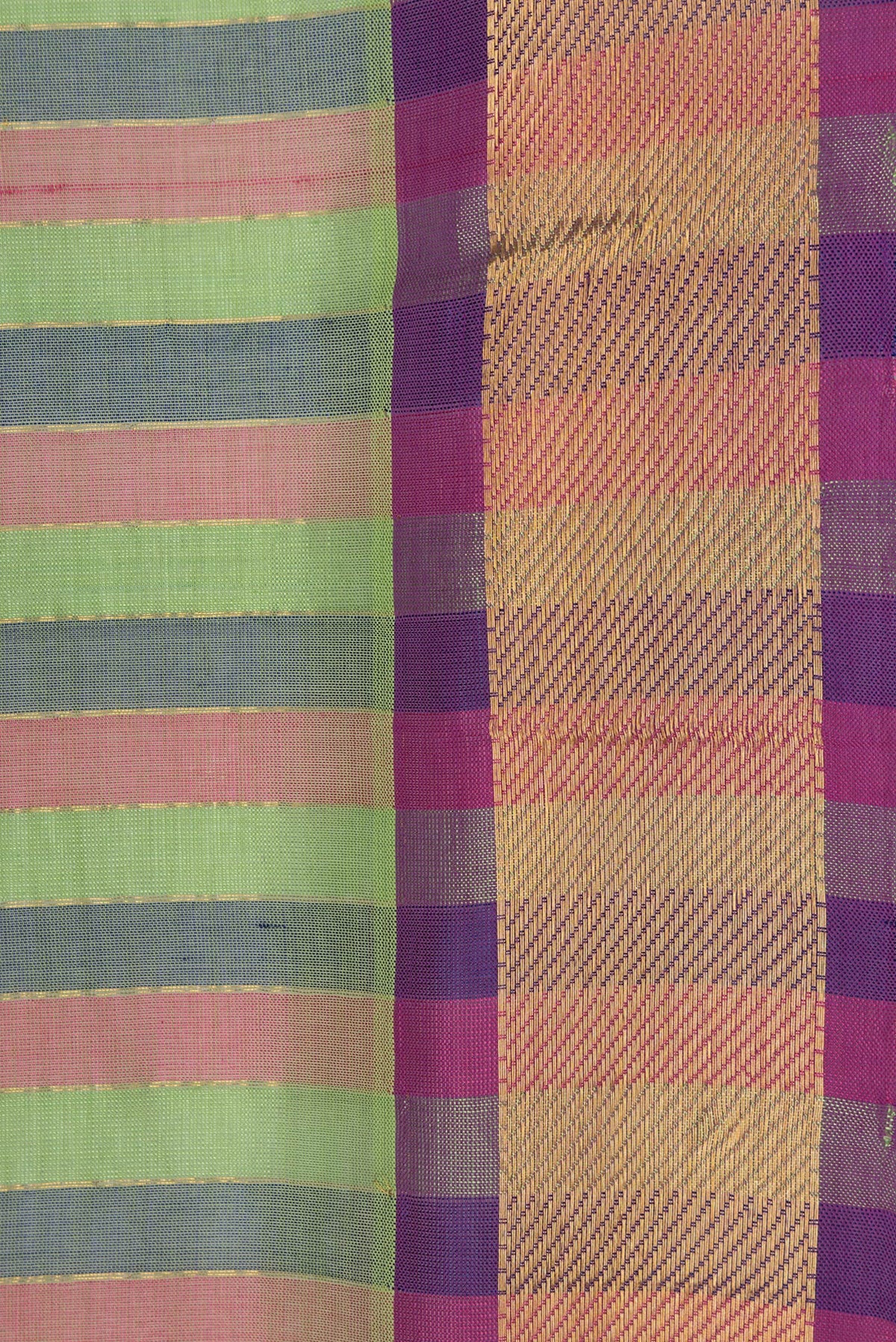 Border image of Green and Maroon Color Silk Cotton Saree with Stripes on the body and Zari Border. 