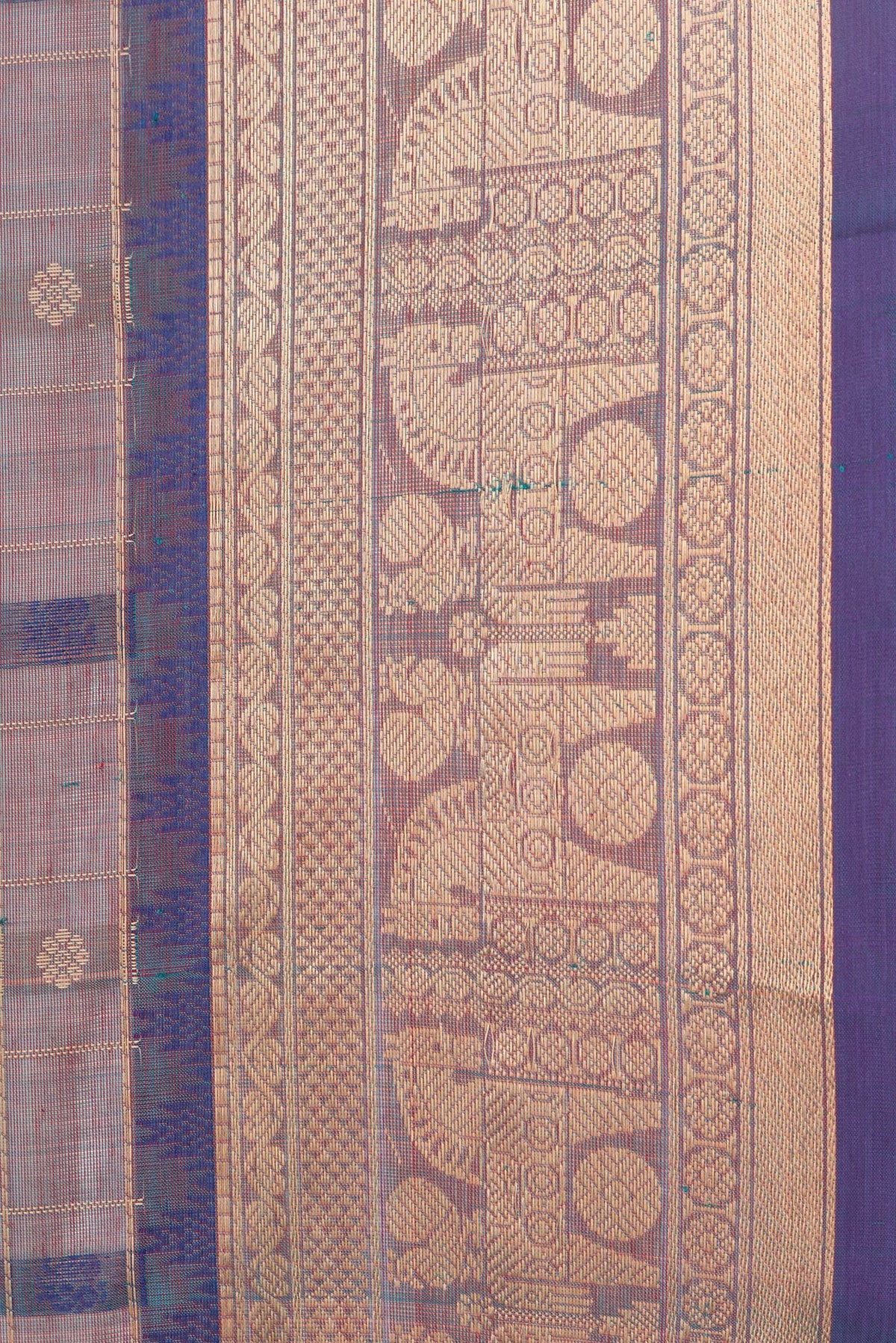 Border image of Peacock Blue Dual Tone Silk Cotton Saree with Thread Butta on the body and Zari Border. 