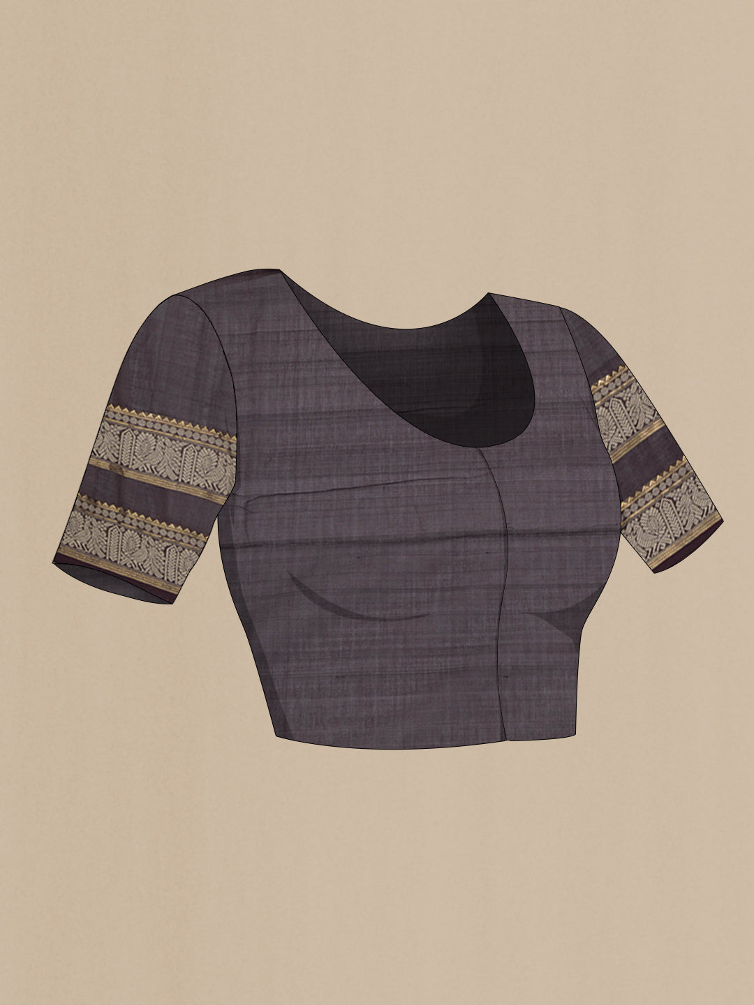 Close up image of the blouse of Coffee Brown Dual Tone Silk Cotton Saree with Checked design on the body and Zari And Thread Border. 