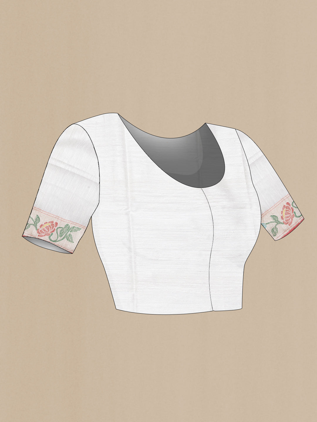 Close up image of the blouse of Off White Dual Tone Linen Saree with Plain Body and Fancy Border. 