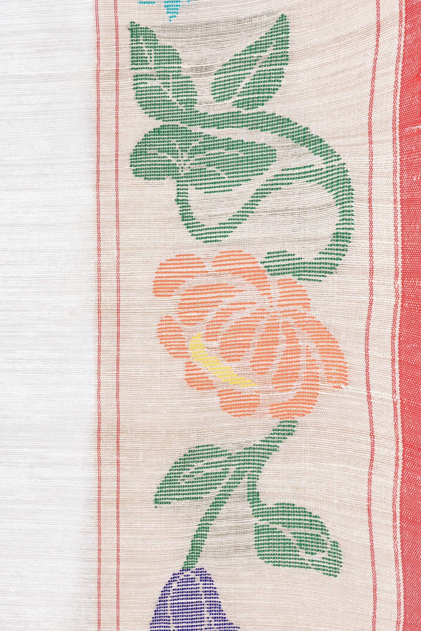 Border image of Off White Dual Tone Linen Saree with Plain Body and Fancy Border. 