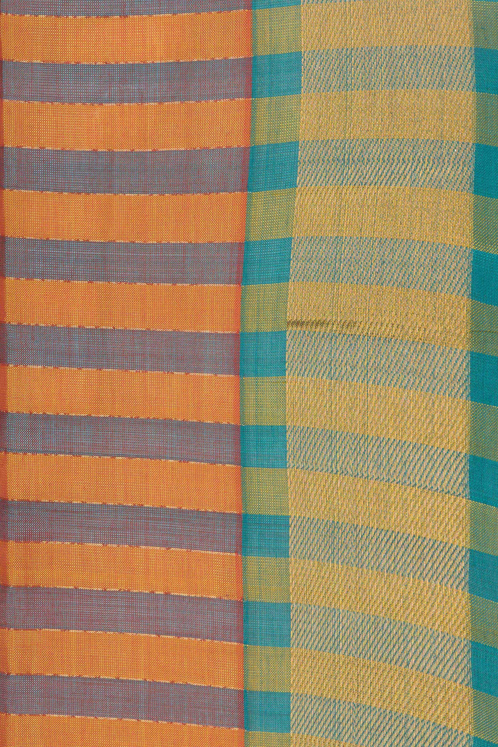 Border image of Yellow and Green Color Silk Cotton Saree with Stripes on the body and Zari Border. 