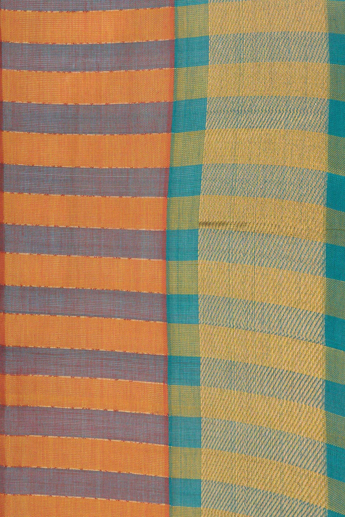 Border image of Yellow and Green Color Silk Cotton Saree with Stripes on the body and Zari Border. 