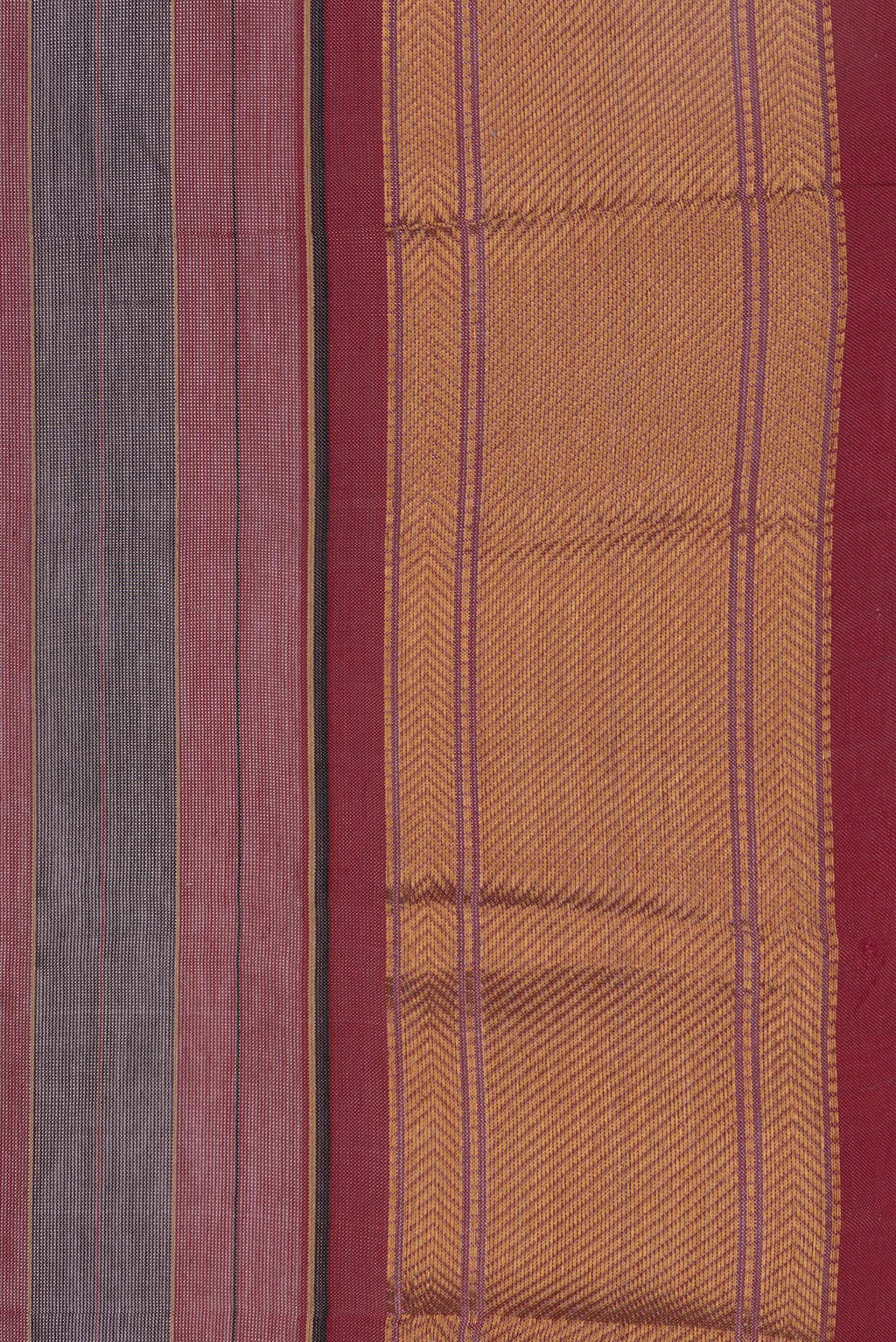 Border image of Grey and Pink Color Silk Cotton Saree with Stripes on the body and Zari Border. 