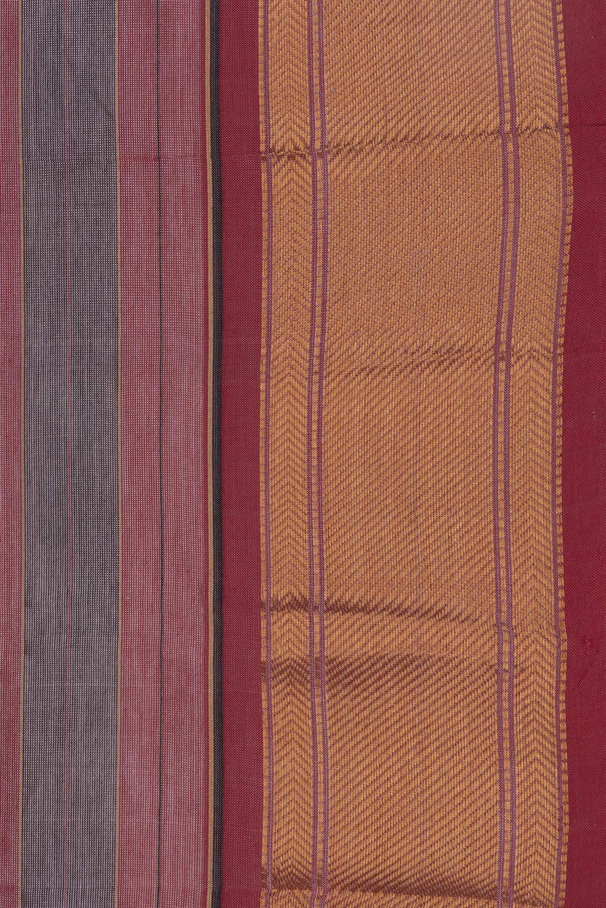 Border image of Grey and Pink Color Silk Cotton Saree with Stripes on the body and Zari Border. 