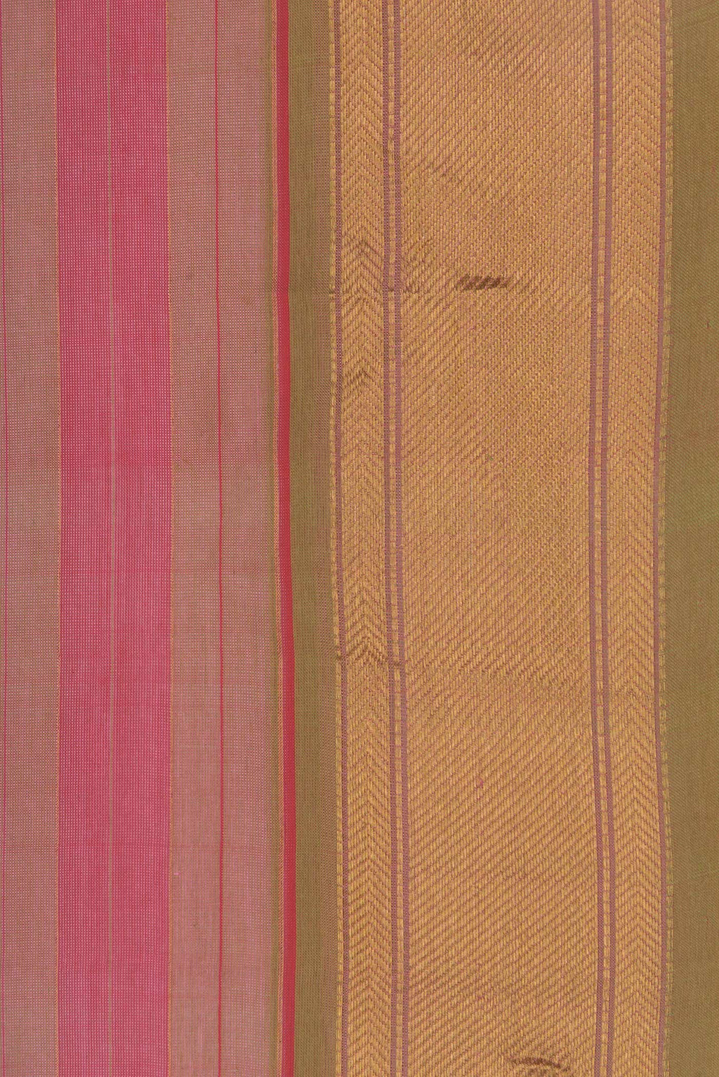Border image of Pink and Green Color Silk Cotton Saree with Stripes on the body and Zari Border. 