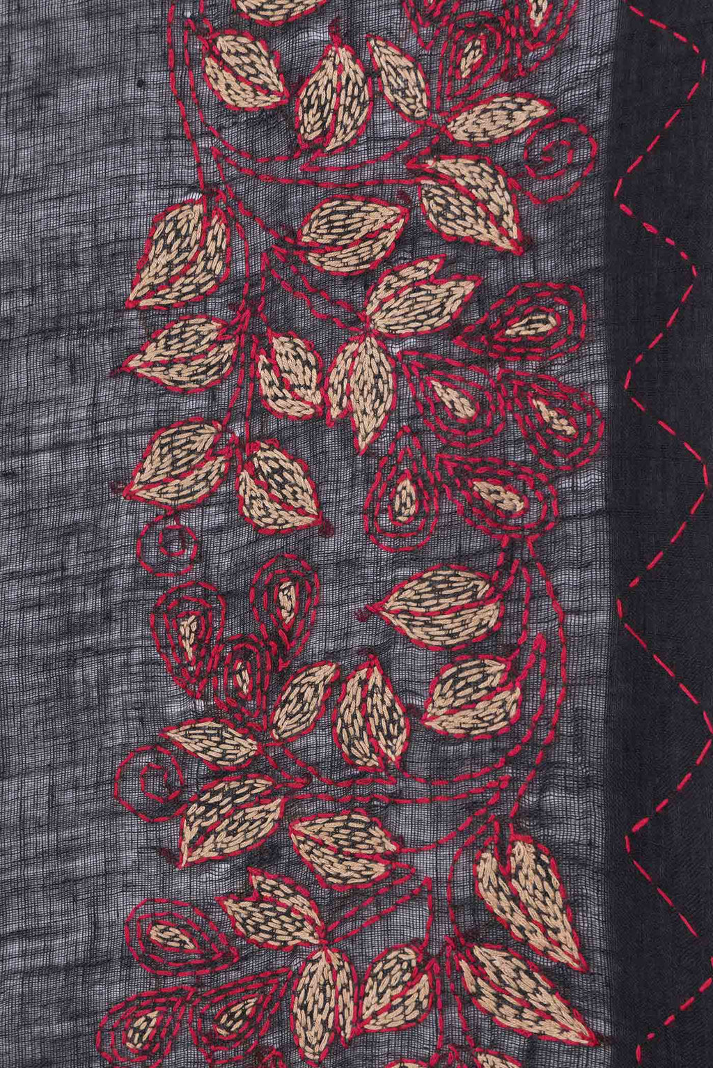 Border image of Black Dual Tone Linen Saree with Embroidery on the body and Embroidery Border. 