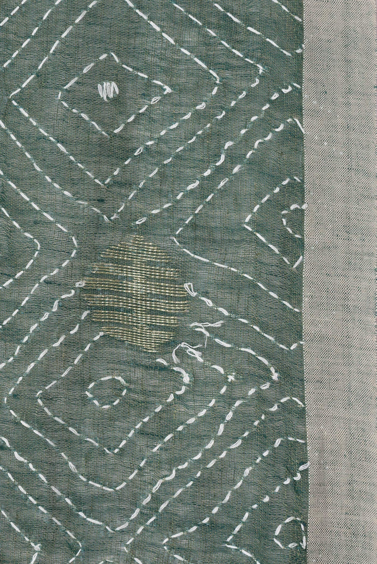 Border image of Bottle Green Dual Tone Tussar Silk Saree with Embroidery on the body and Plain Border. 