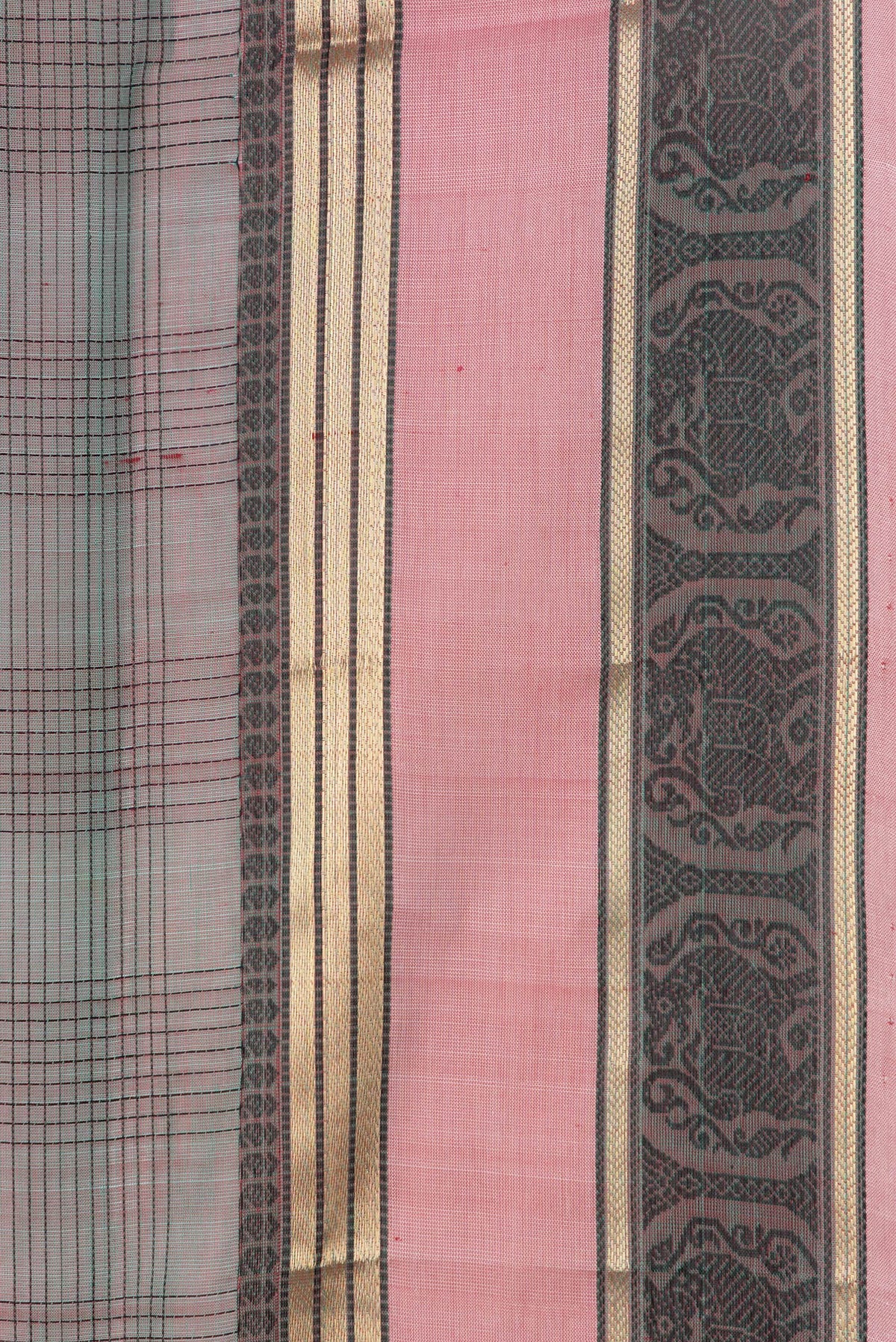 Border image of Green Dual Tone Silk Cotton Saree with Checked design on the body and Zari And Thread Border. 