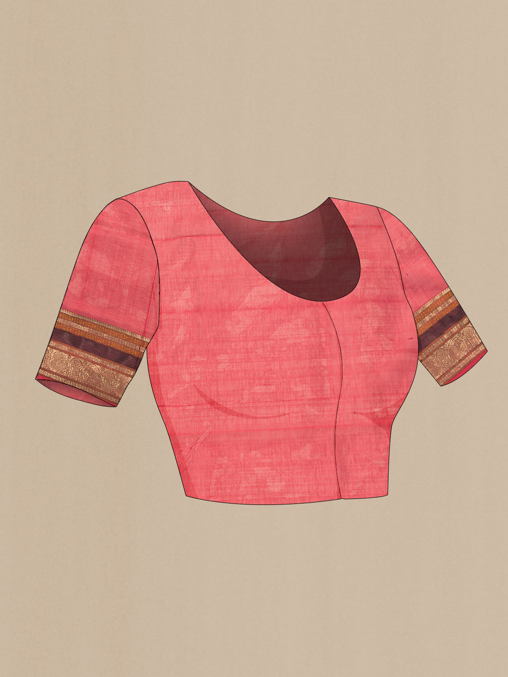 Close up image of the blouse of Red Dual Tone Silk Cotton Saree with Thread Butta on the body and Zari Border. 