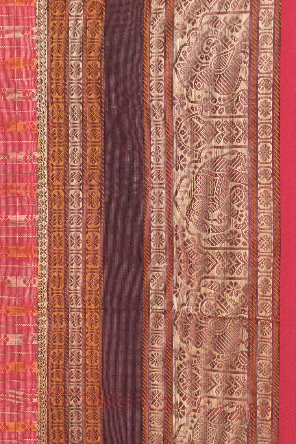 Border image of Red Dual Tone Silk Cotton Saree with Thread Butta on the body and Zari Border. 