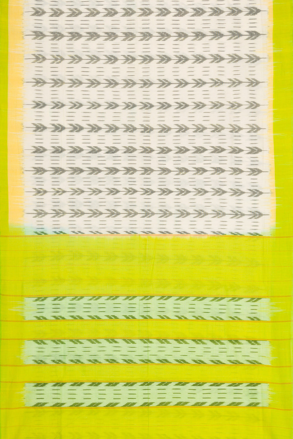 Flat view of Off White Dual Tone Double Ikat Saree with Ikat Print on the body and Plain Border. 