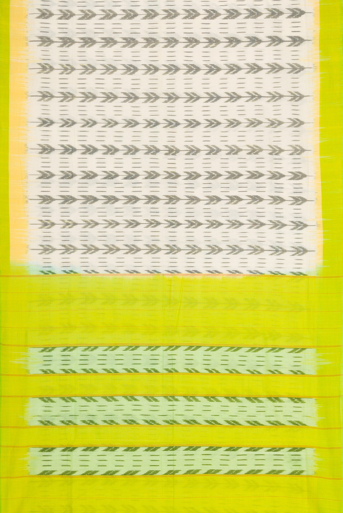 Flat view of Off White Dual Tone Double Ikat Saree with Ikat Print on the body and Plain Border. 