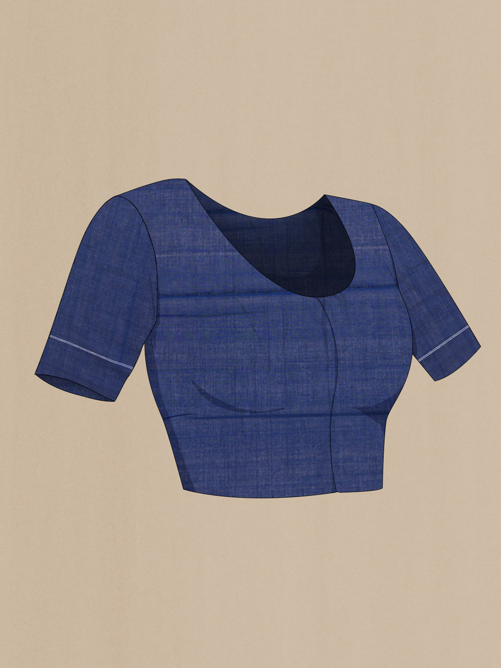 Close up image of the blouse of Dark Blue Pochampally Cotton Saree with Ikat design on the body and Plain Border. 