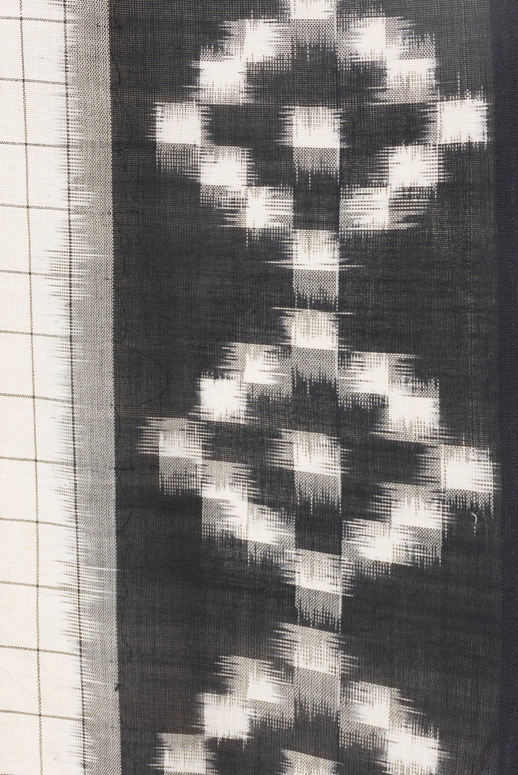 Border image of Off White Dual Tone Double Ikat Saree with Checked design on the body and Ikat Border. 