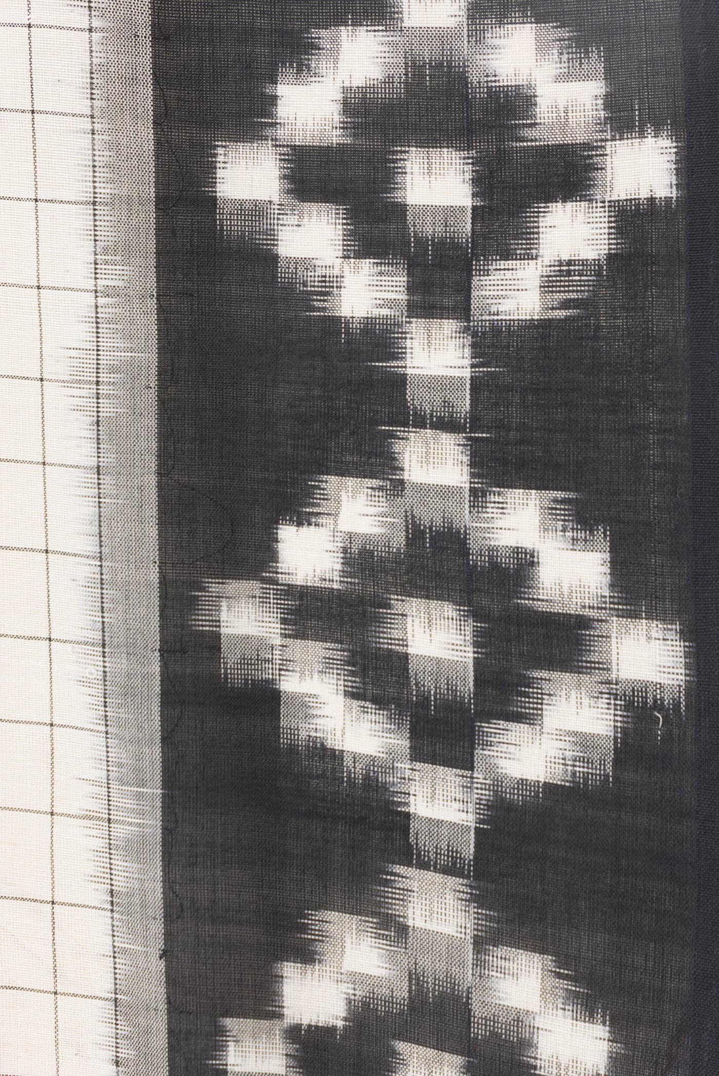 Border image of Off White Dual Tone Double Ikat Saree with Checked design on the body and Ikat Border. 