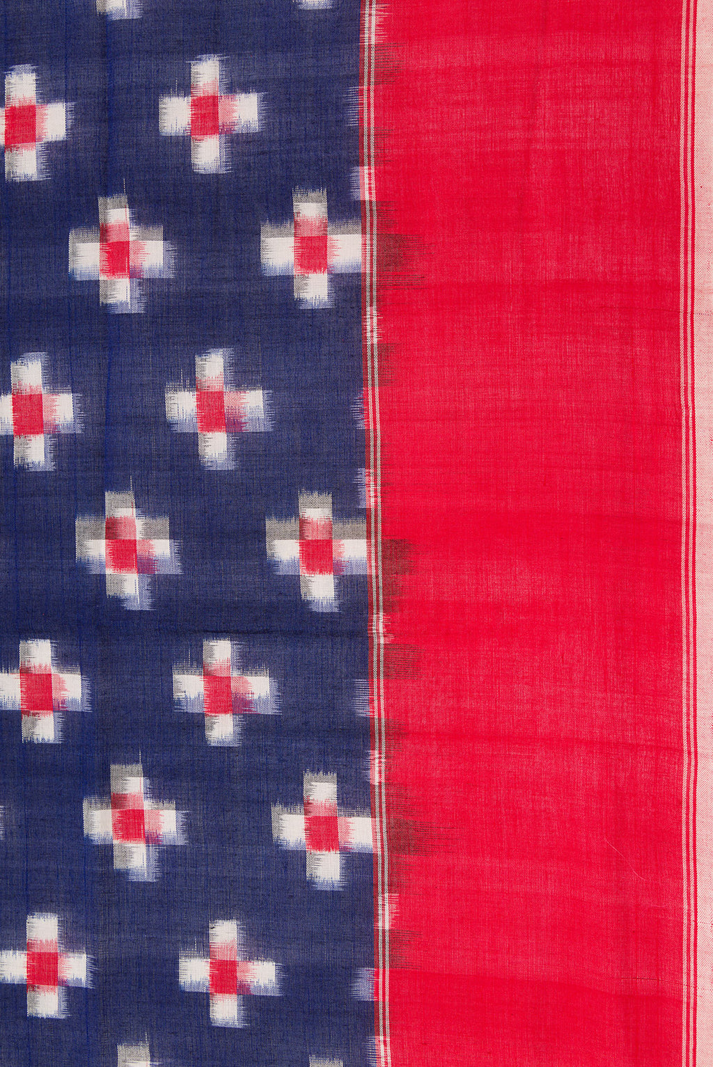 Border image of Navy Blue Dual Tone Double Ikat Saree with Ikat Print on the body and Plain Border. 