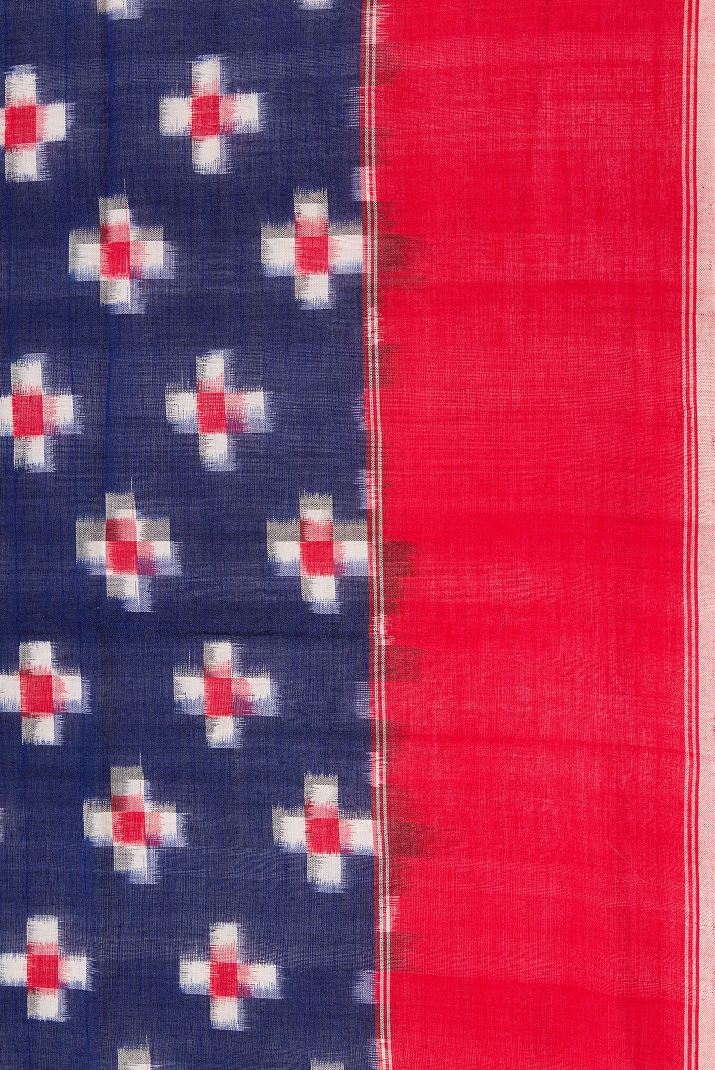 Border image of Navy Blue Dual Tone Double Ikat Saree with Ikat Print on the body and Plain Border. 