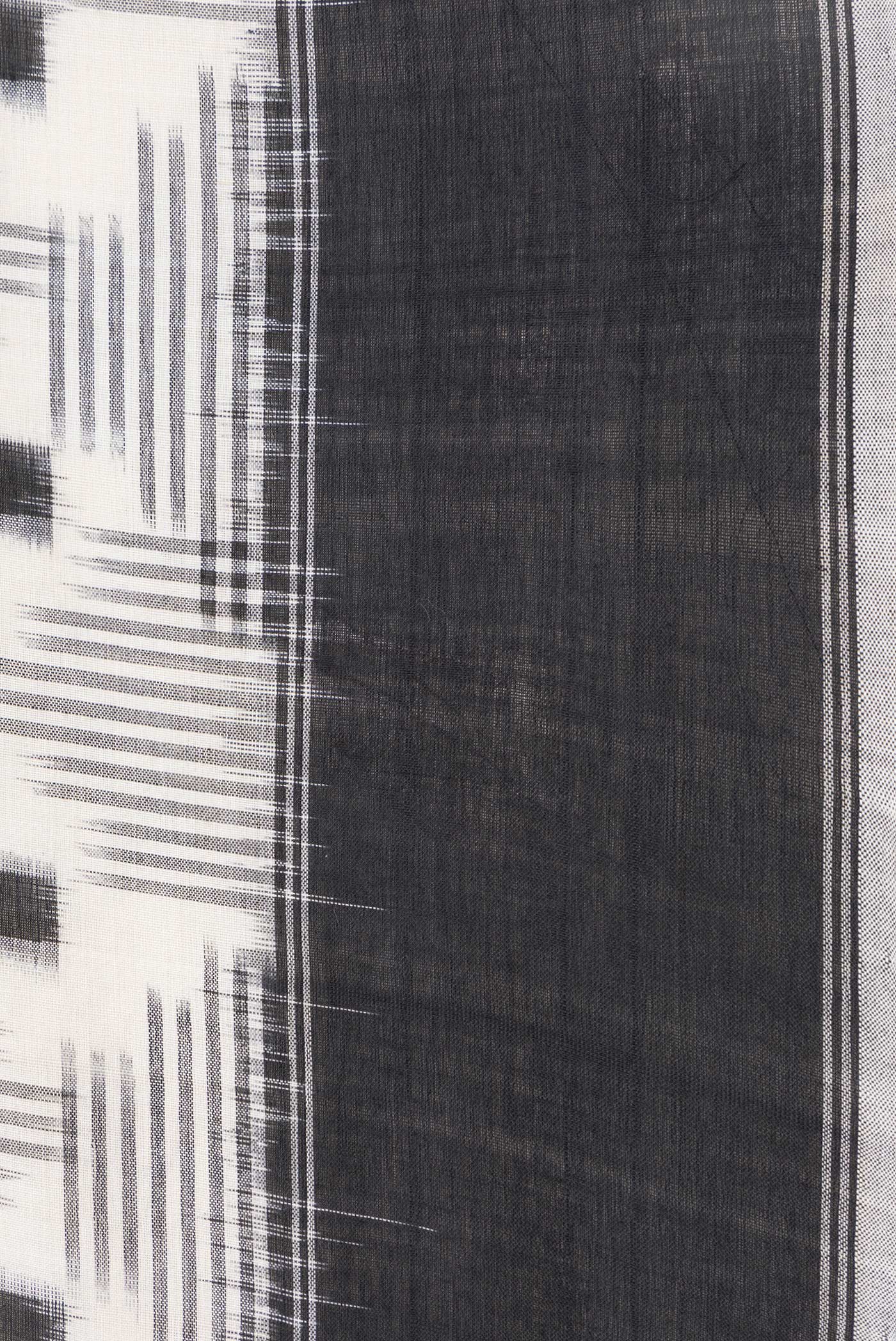 Border image of Off White Dual Tone Double Ikat Saree with Ikat Print on the body and Thread Border. 