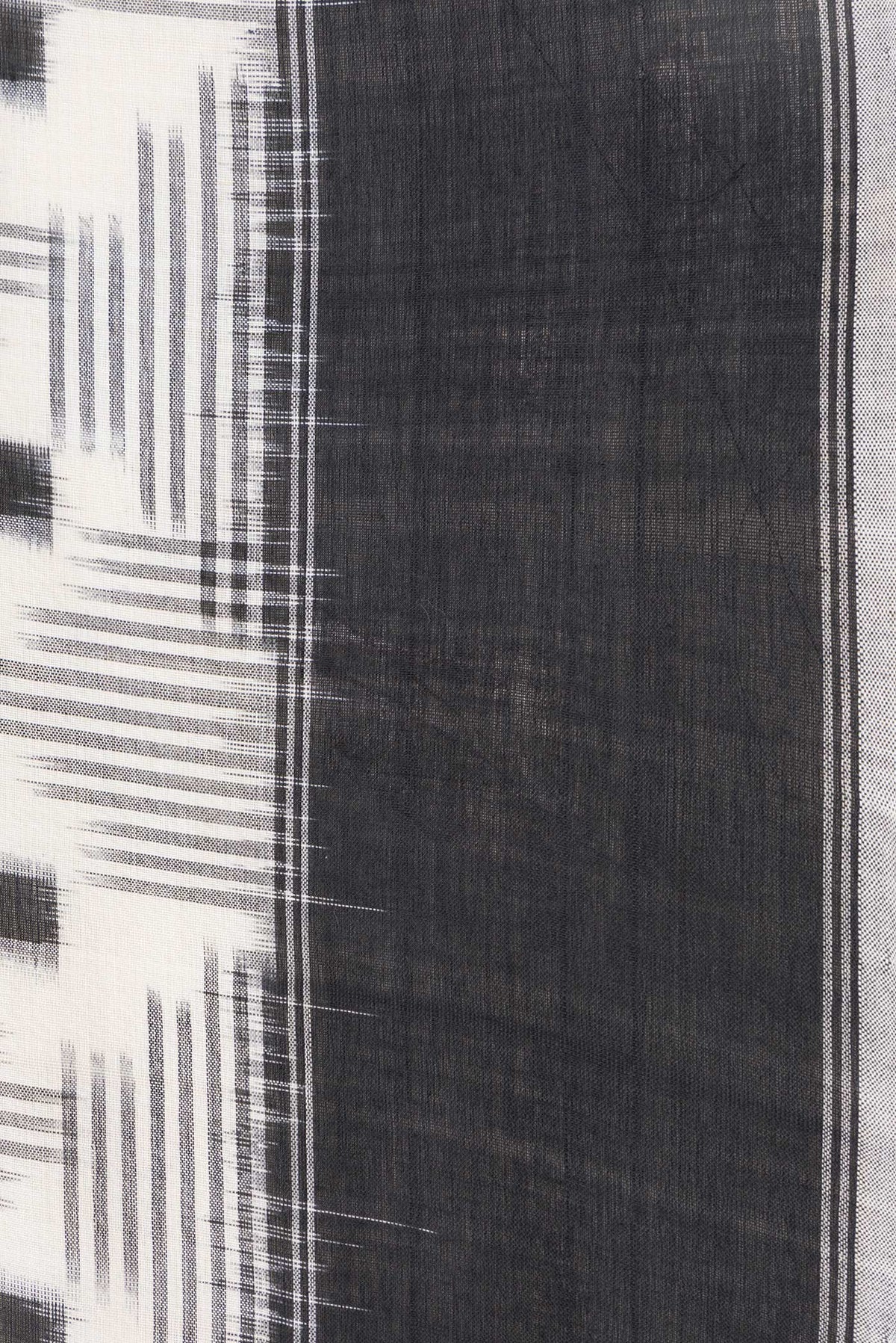 Border image of Off White Dual Tone Double Ikat Saree with Ikat Print on the body and Thread Border. 