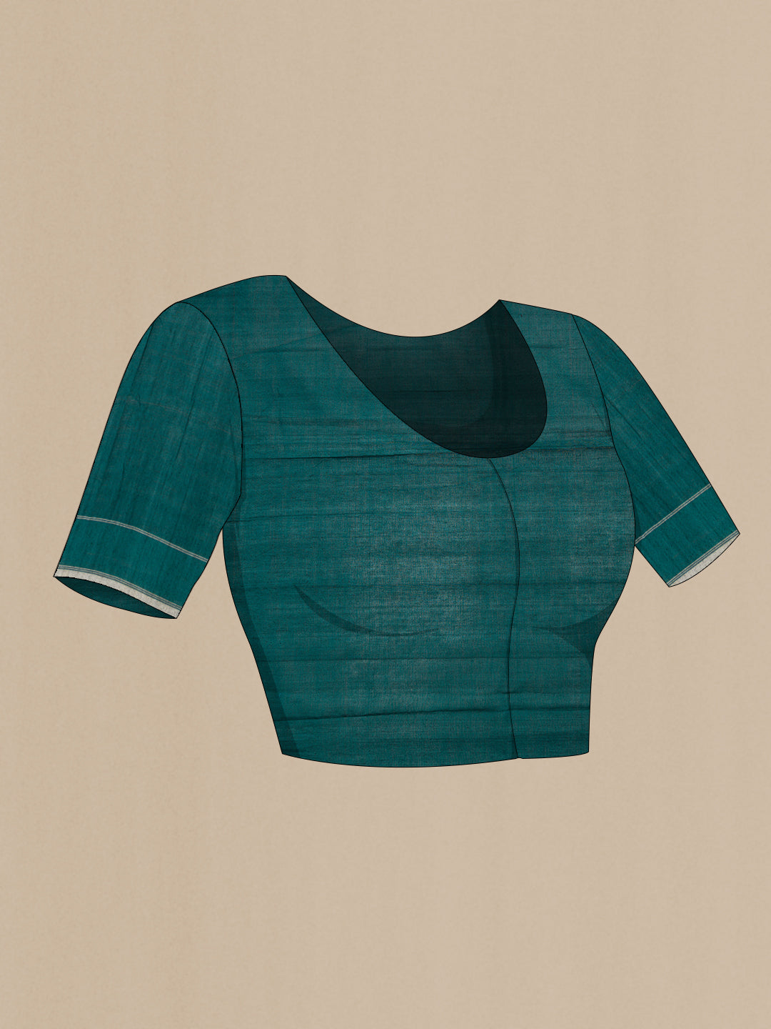 Close up image of the blouse of Bottle Green Dual Tone Double Ikat Saree with Ikat Print on the body and Plain Border. 