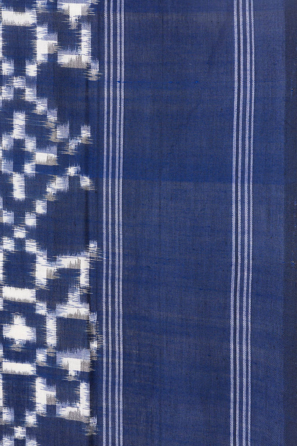 Border image of Navy Blue Dual Tone Double Ikat Saree with Ikat Print on the body and Thread Border. 