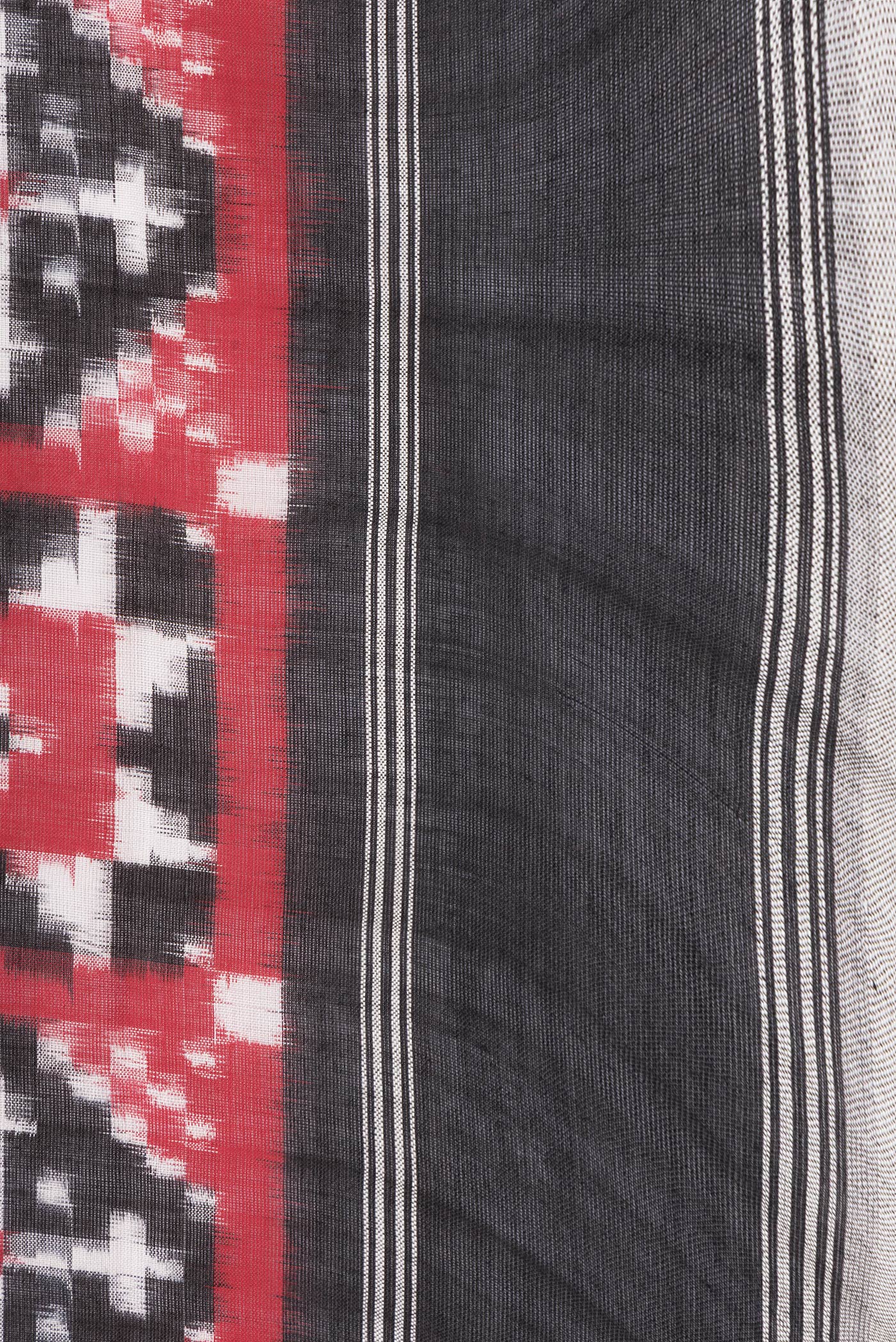 Border image of Black and Red Color Double Ikat Saree with Ikat Print on the body and Plain Border. 