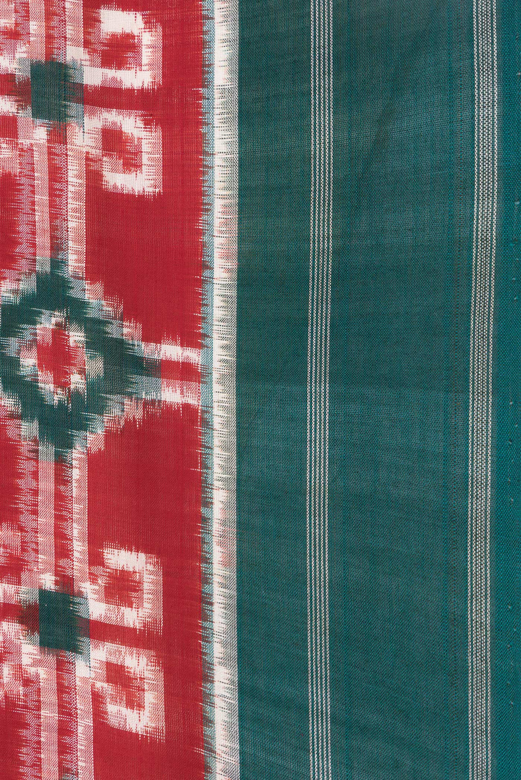 Border image of Red Dual Tone Double Ikat Saree with Ikat Print on the body and Thread Border. 