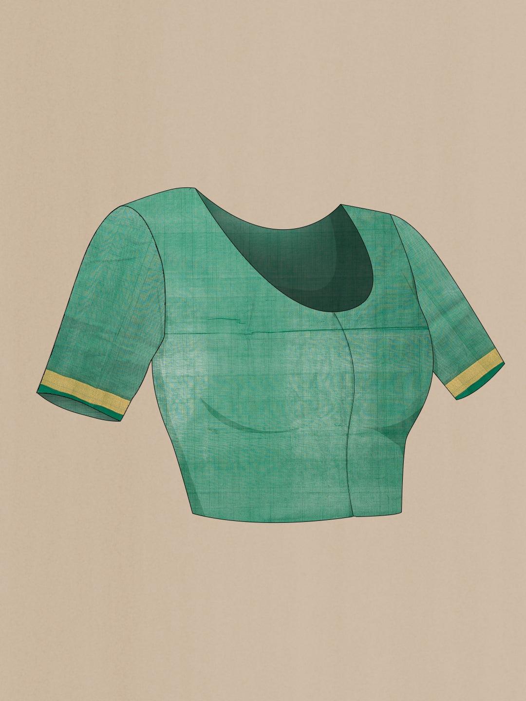 Close up image of the blouse of Sandal Dual Tone Uppada Cotton Saree with Zari Butta on the body and Zari Border. 