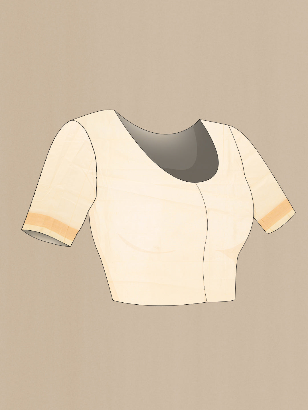 Close up image of the blouse of Sandal Dual Tone Uppada Cotton Saree with Thread Butta on the body and Zari Border. 