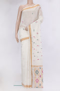 Off White Uppada Cotton Saree with Zari And Thread Butta on the body and Zari Border.  displayed on a mannequin