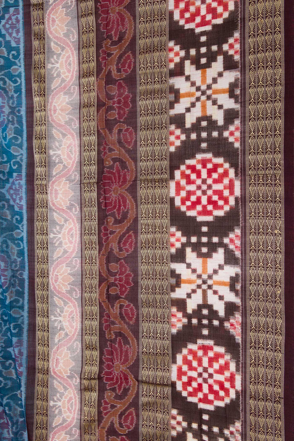 Border image of Blue Dual Tone Double Ikat Saree with Ikat Print on the body and Thread Border. 