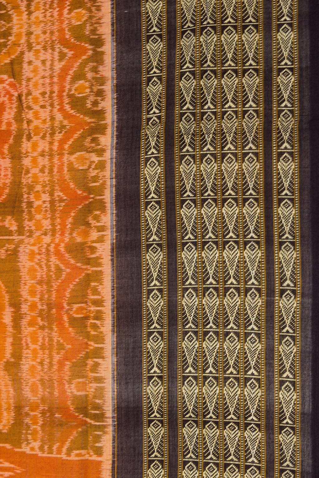 Border image of Mustard Dual Tone Double Ikat Saree with Ikat Print on the body and Thread Border. 