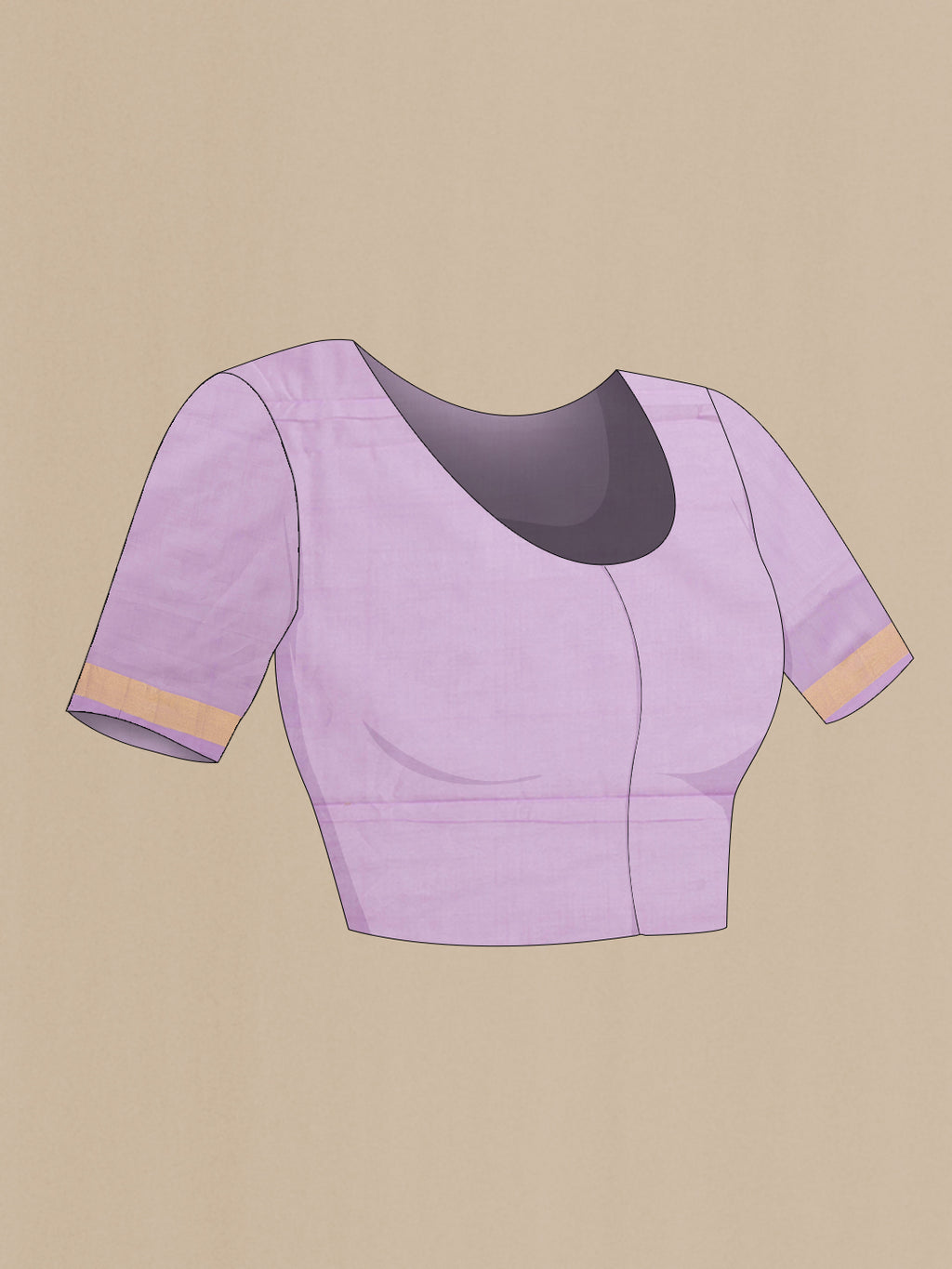 Close up image of the blouse of Lavender Uppada Cotton Saree with Zari And Thread Butta on the body and Zari Border. 