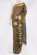 Mehandi Green Dual Tone Silk Cotton Saree with Checked design on the body and Zari Border.  displayed on a mannequin