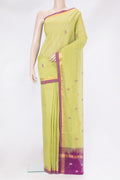 Pista Green Uppada Cotton Saree with Zari And Thread Butta on the body and Zari Border.  displayed on a mannequin
