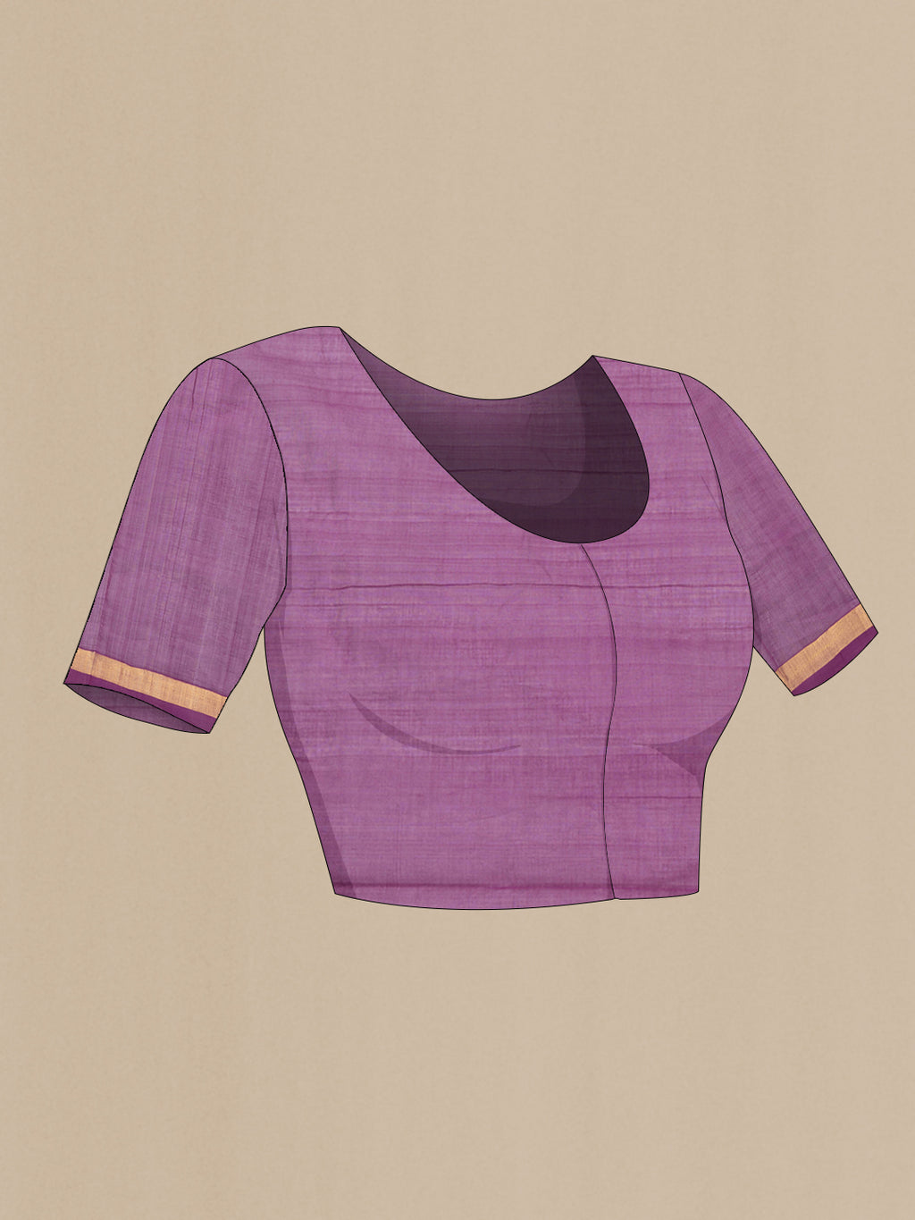 Close up image of the blouse of Lavender Uppada Cotton Saree with Zari Butta on the body and Zari Border. 