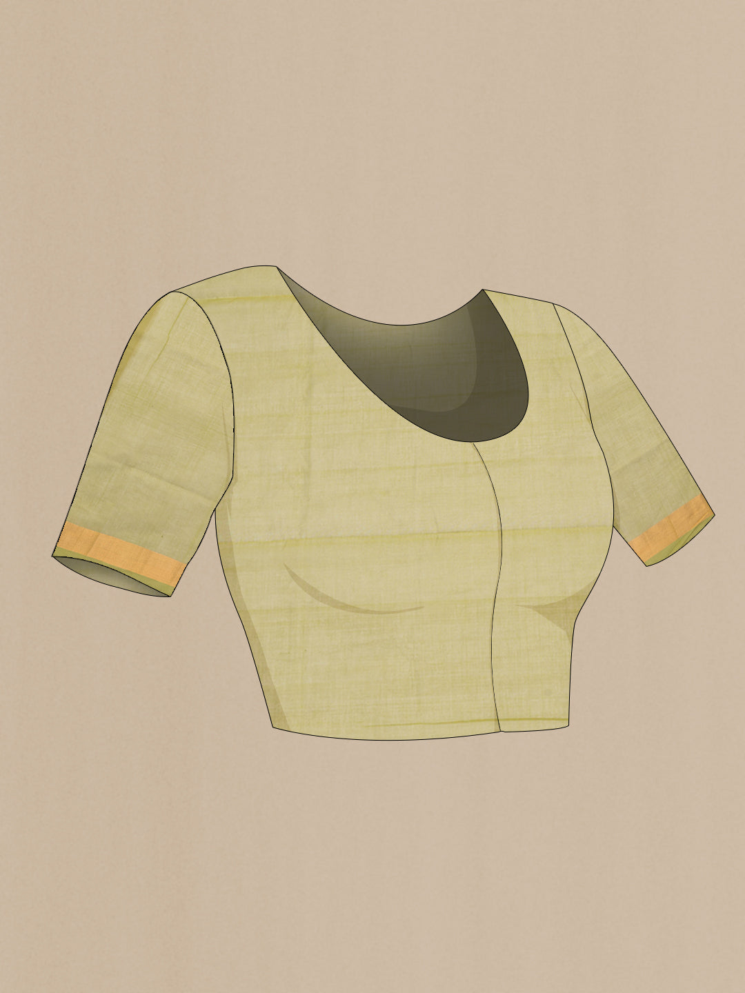 Close up image of the blouse of Pista Green Dual Tone Uppada Cotton Saree with Zari And Thread Butta on the body and Zari Border. 
