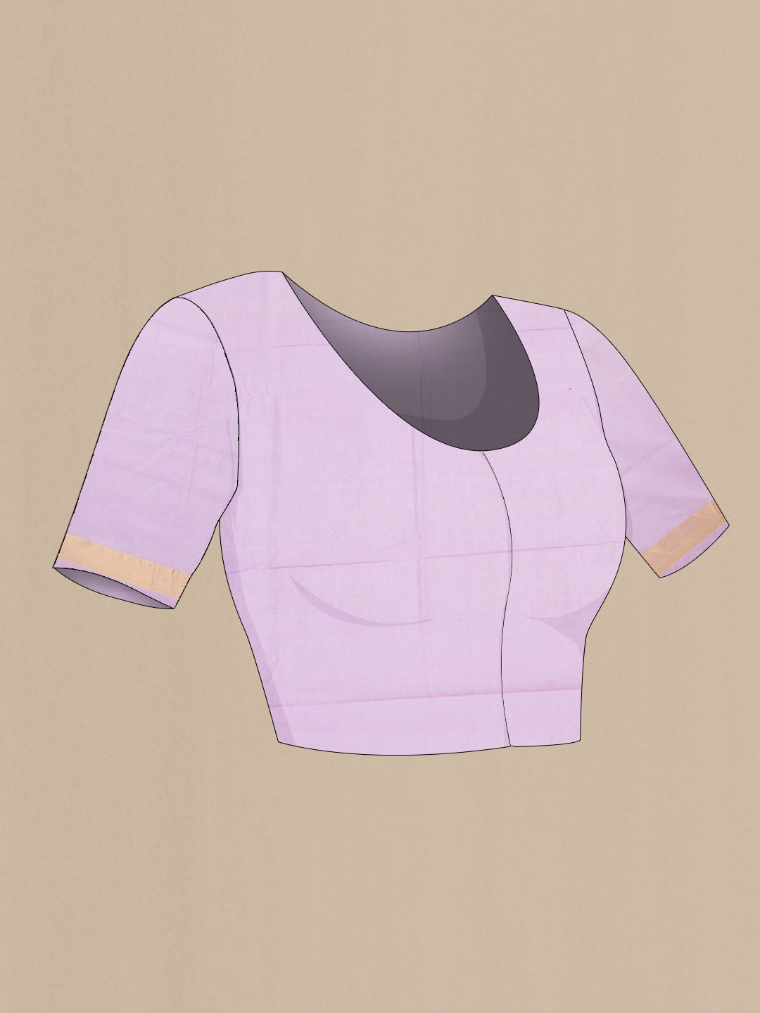 Close up image of the blouse of Lavender Uppada Cotton Saree with Zari And Thread Butta on the body and Zari Border. 