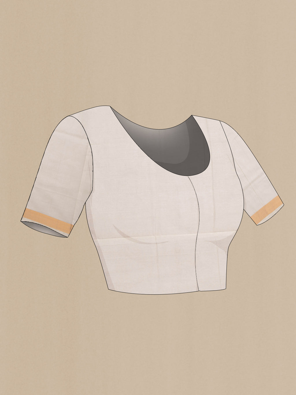 Close up image of the blouse of Beige Uppada Cotton Saree with Zari And Thread Butta on the body and Zari Border. 