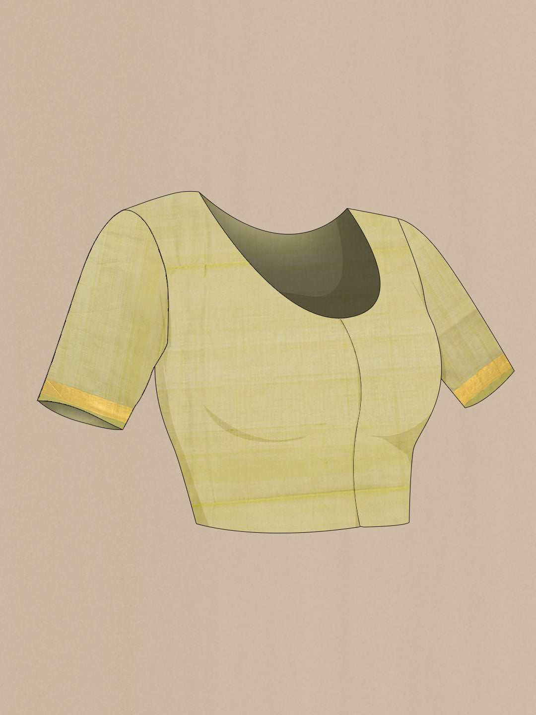 Close up image of the blouse of Pista Green Uppada Cotton Saree with Thread Butta on the body and Zari Border. 