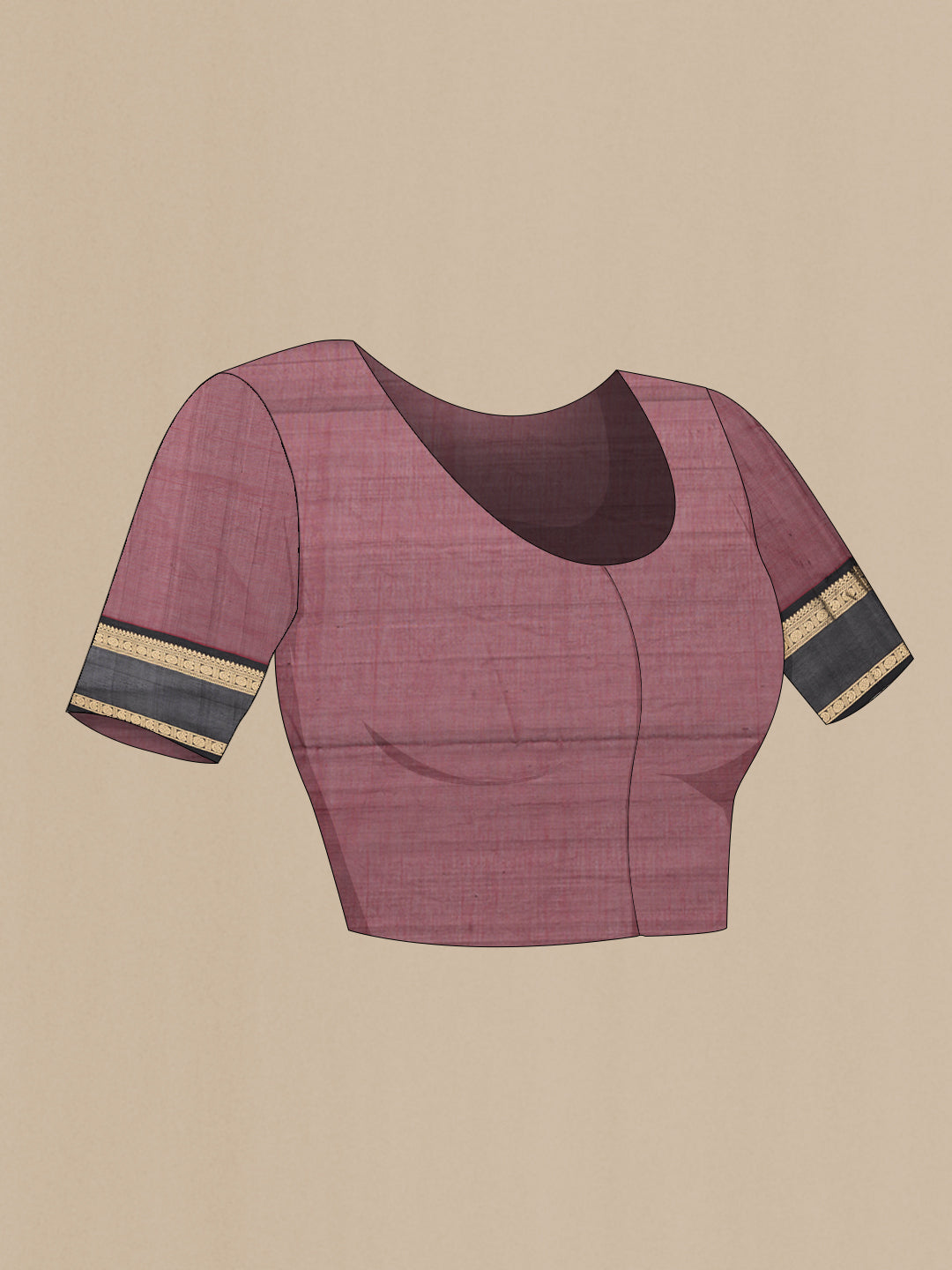 Close up image of the blouse of Maroon Dual Tone Silk Cotton Saree with Checked design on the body and Zari Border. 