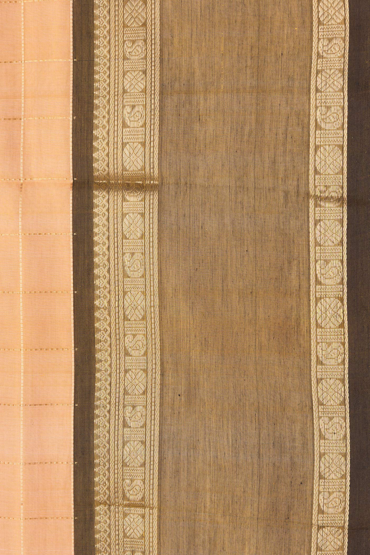 Border image of Golden Peach Dual Tone Silk Cotton Saree with Checked design on the body and Zari Border. 
