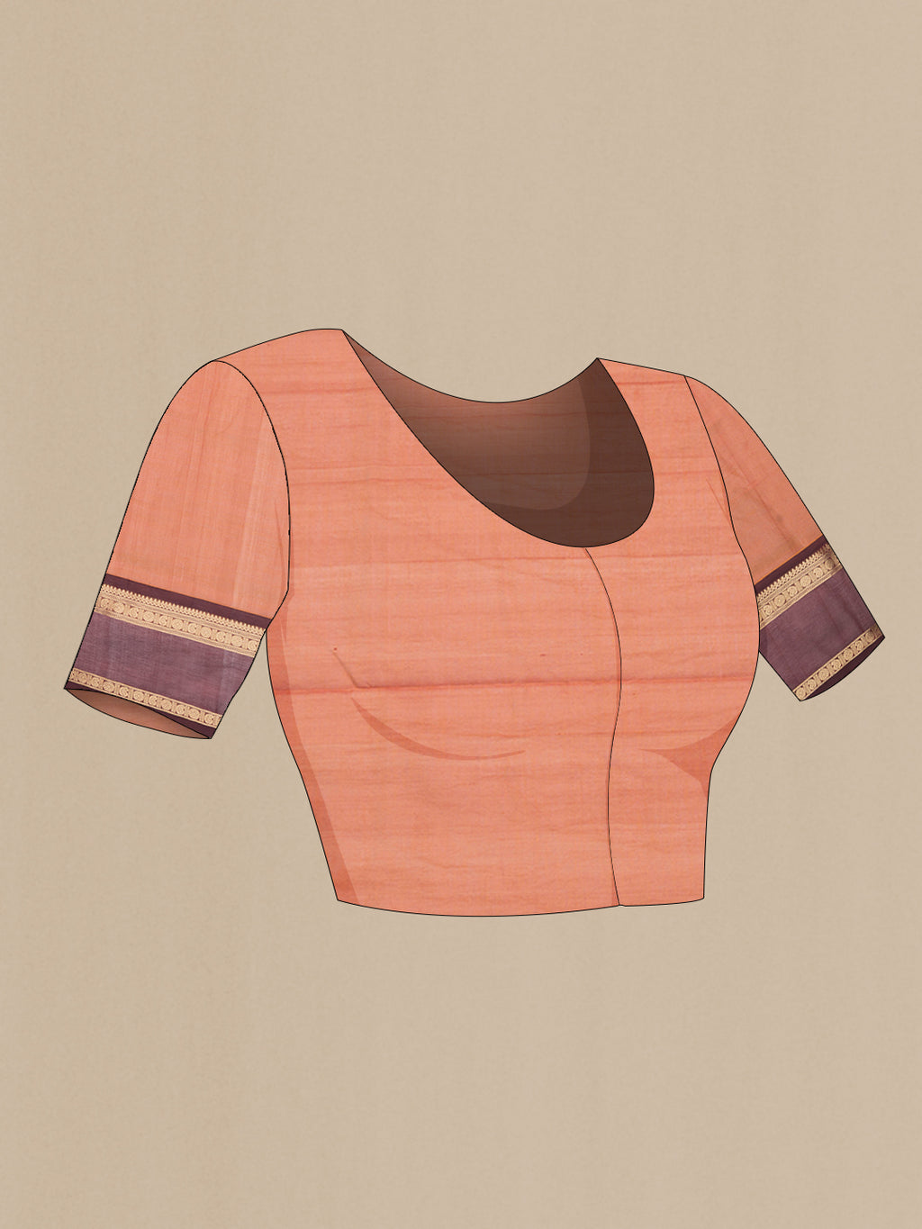 Close up image of the blouse of Mustard Dual Tone Silk Cotton Saree with Checked design on the body and Zari Border. 