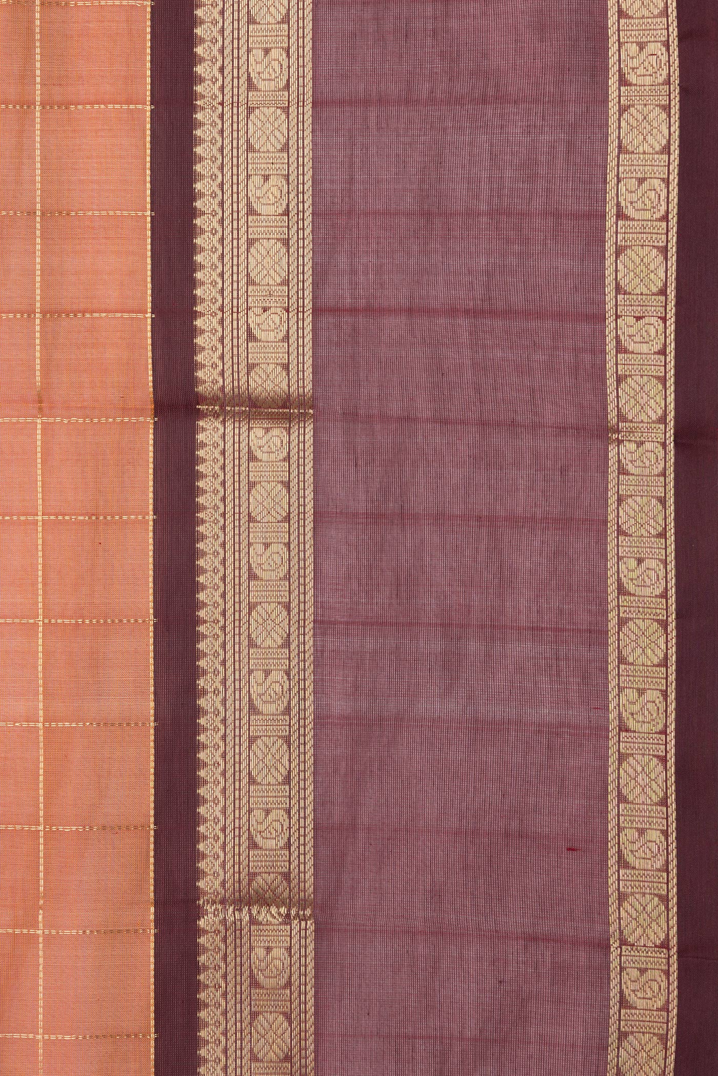 Border image of Mustard Dual Tone Silk Cotton Saree with Checked design on the body and Zari Border. 