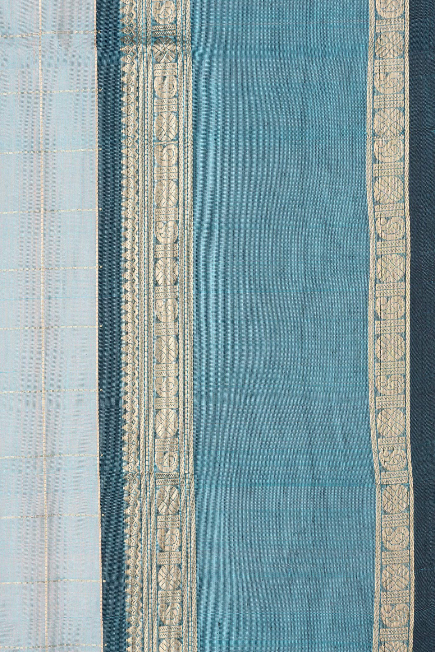 Border image of Sky Blue Dual Tone Silk Cotton Saree with Checked design on the body and Zari Border. 
