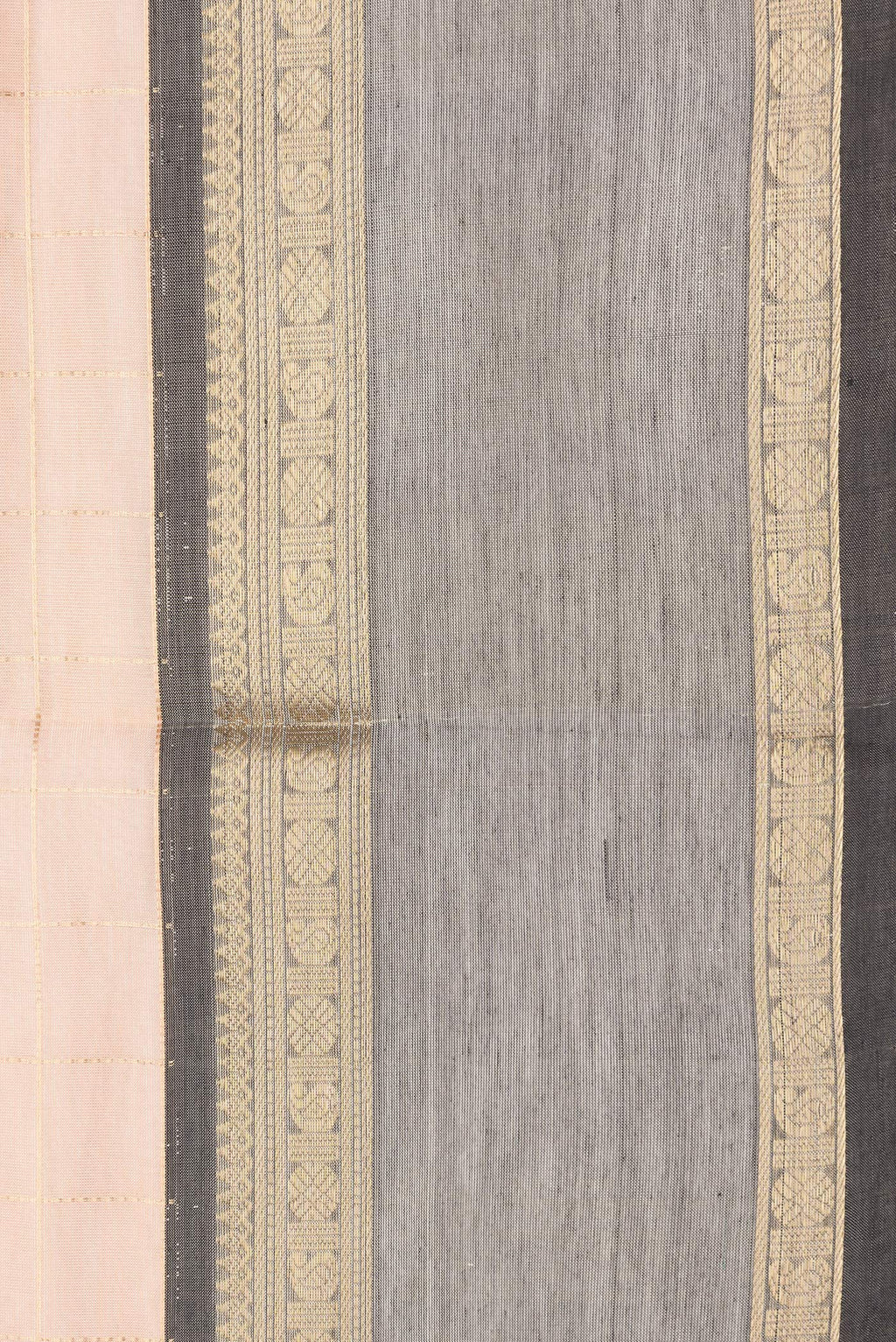Border image of Golden Peach Dual Tone Silk Cotton Saree with Checked design on the body and Zari Border. 