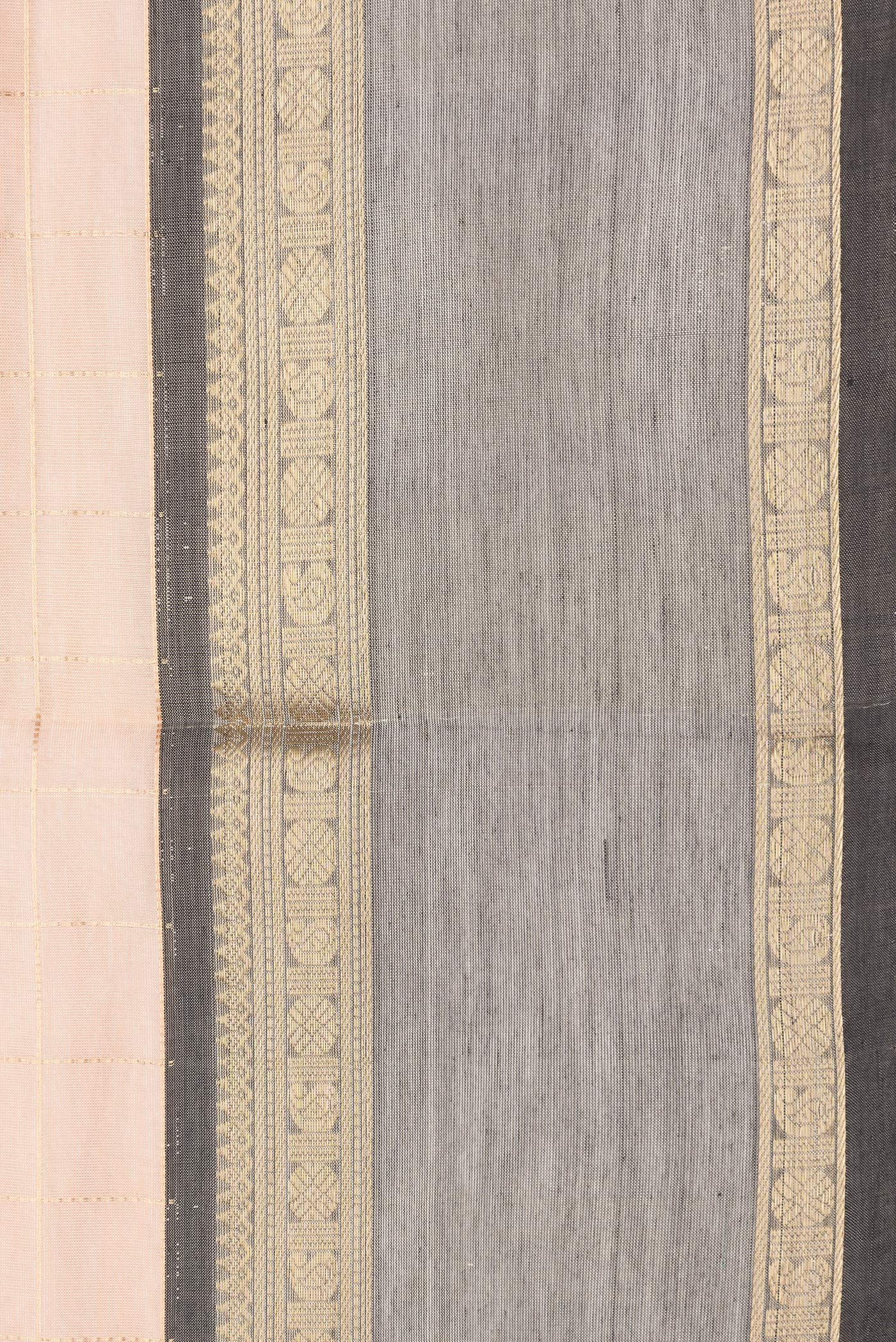 Border image of Golden Peach Dual Tone Silk Cotton Saree with Checked design on the body and Zari Border. 
